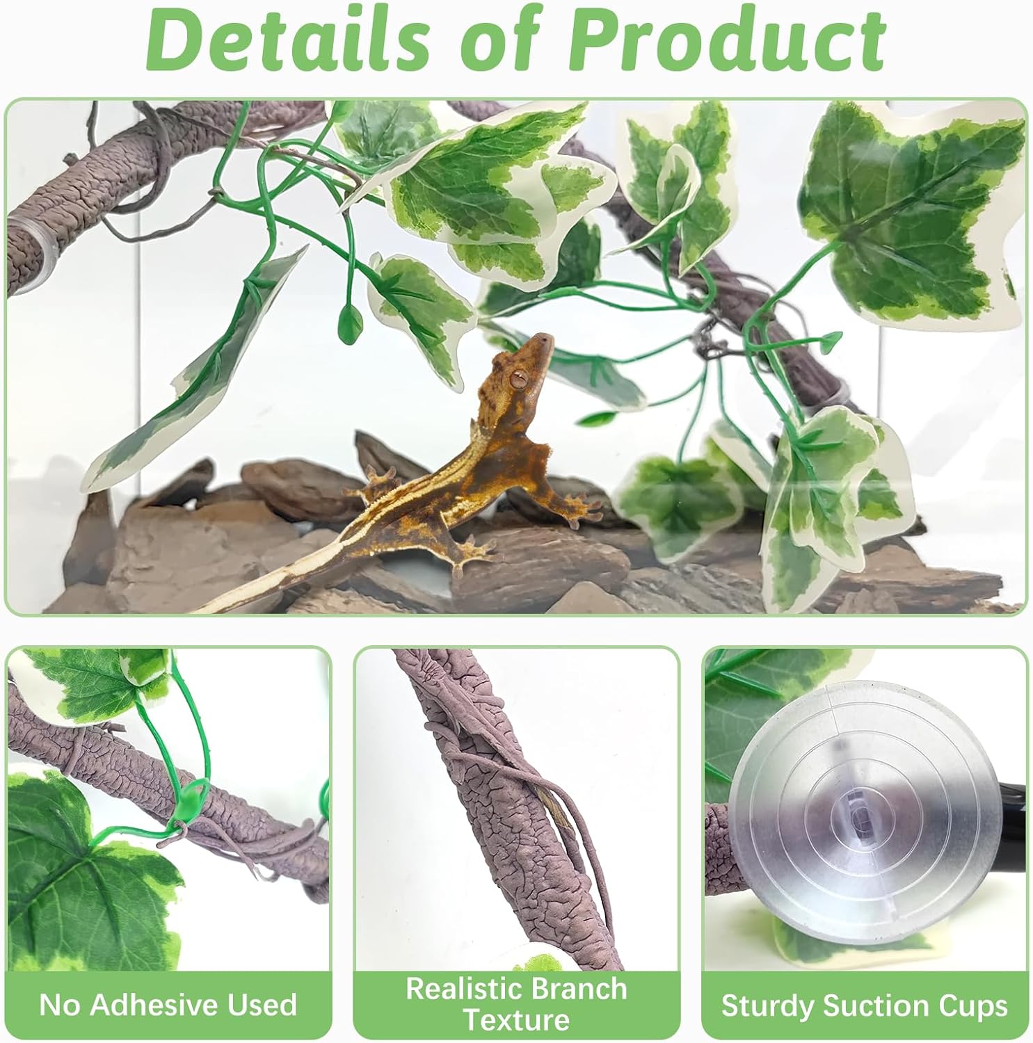 VCEPJH Reptile Climbing Branch Decor 2 Pcs Bendable Jungle Vine with Suction Cup Terrarium Plant Decoration for Gecko Bearded Dragons, Snake,Frogs, Chameleons Cage Accessories (V)