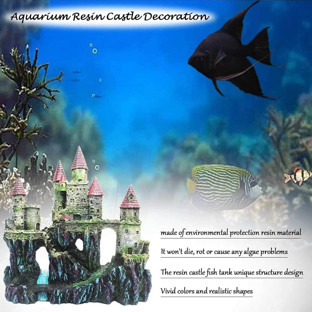Aquarium Castle Decorations,Resin Castle for Fish Tank with Randomly Color Plants Decor Accessories for Freshwater and Saltwater Fish Tanks (Red)