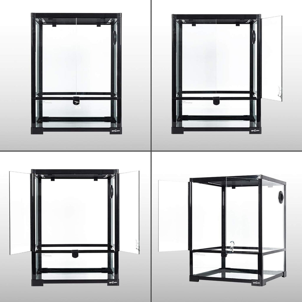 REPTI ZOO Reptile Glass Terrarium, 18" x 18" x 24" Front Opening with Double Hinge Door & Top Screen Ventilation, 30 Gallon Tank Large Reptile Terrarium (Knock-Down)