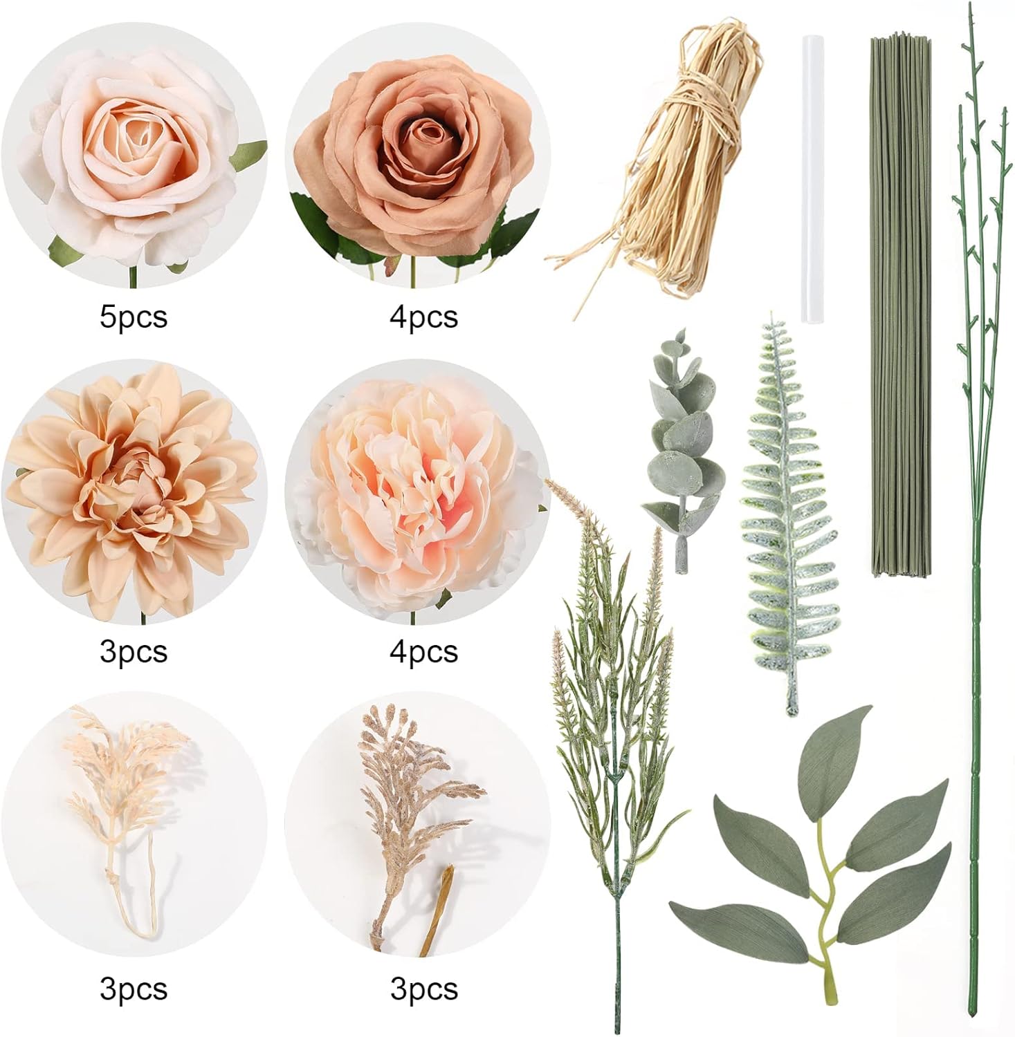 YYHUAWU Artificial Flowers Combo Box Set Gradient Color Flower Leaf with Stems for DIY Wedding Bouquets Centerpieces Baby Shower Party Home Decorations Nude Color