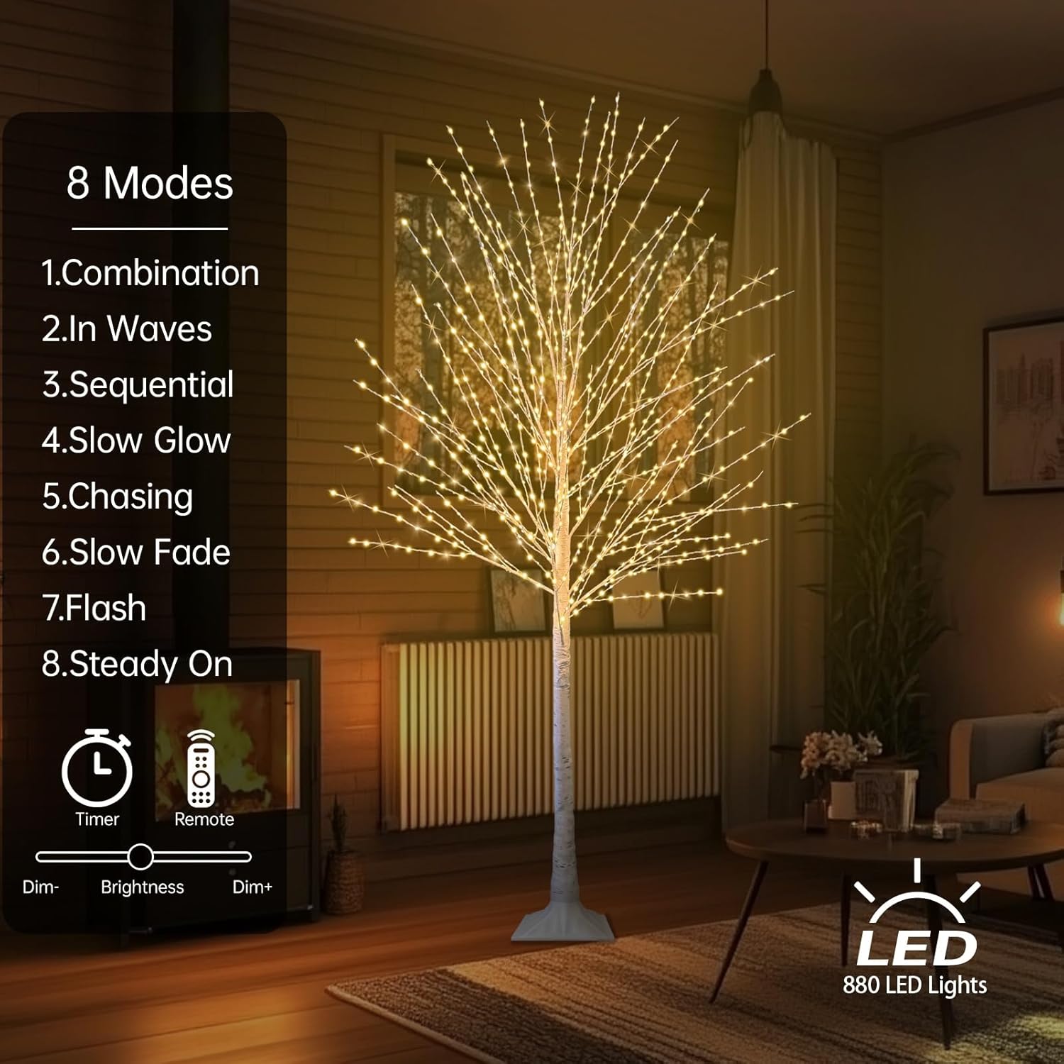 2Pack 6FT Lighted Birch Tree, Birch Tree with 880 LED Lights, 8 Twinkling Modes and Timer, Dimmable, Light Up Twig Christmas Tree for Indoor Outdoor Home Party Garden Wedding Decorations