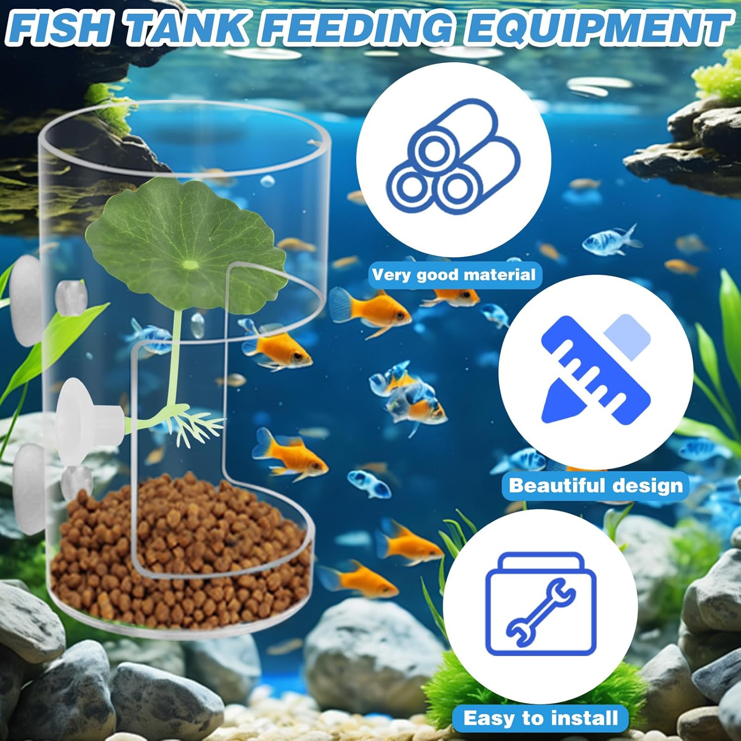 Fish Tank Food Tray with Suction Cups Comes with Two Single-Layer Small Lotus Leaves, Feeding Tube Supplies, Breeder Box for Aquarium, Round Aquariums & Fish Bowls Accessories