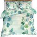 Eucalyptus Leaf Duvet Cover King Size, Teal Gradient Leaf Bedding Set 3 Piece Bedroom Decor Green Watercolor Comforter Cover with Zipper Ties & 2 Pillowcases