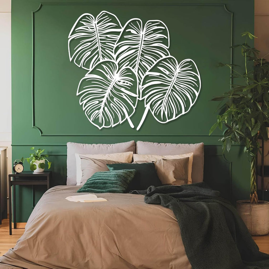 Jogwenu Monstera Leaf Metal Wall Art, Monstera Leaf Metal Wall Decor, Leaves Wall Decor, Tropical Wall Art, Plant Wall Decoration, Nature Wall Hanging, Bedroom Wall Hanging (White, 19"x17"/47x43cm)