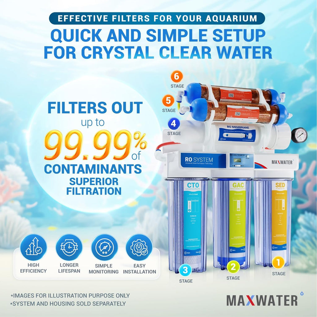 Max Water 6 Stage Reverse Osmosis RO DI Water Filter Replacement Kit for Aquarium w/ 1 Micron Polypropylene Sediment, GAC + CTO Carbon, 2x Mixed Bed RO DI, 50 GPD Membrane