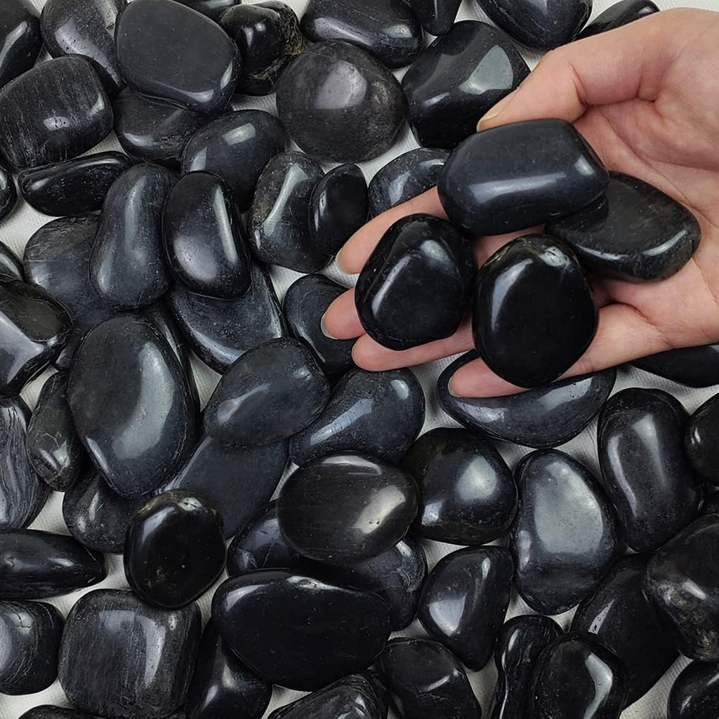 40 lbs Black River Rocks for Landscaping,1-2 Inch Decorative Black Stones Pebbles for Plants, Vase Fillers, Fish Tank and Garden Rocks