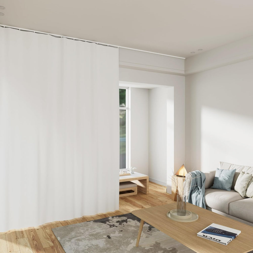Room Divider Curtains Total Blackout Privacy Curtain Panel Room Thermal Insulated Noise Reduction Curtains for Bedroom Window Living Room Ceiling Track Curtain W 8.3 ft × H 8 ft White