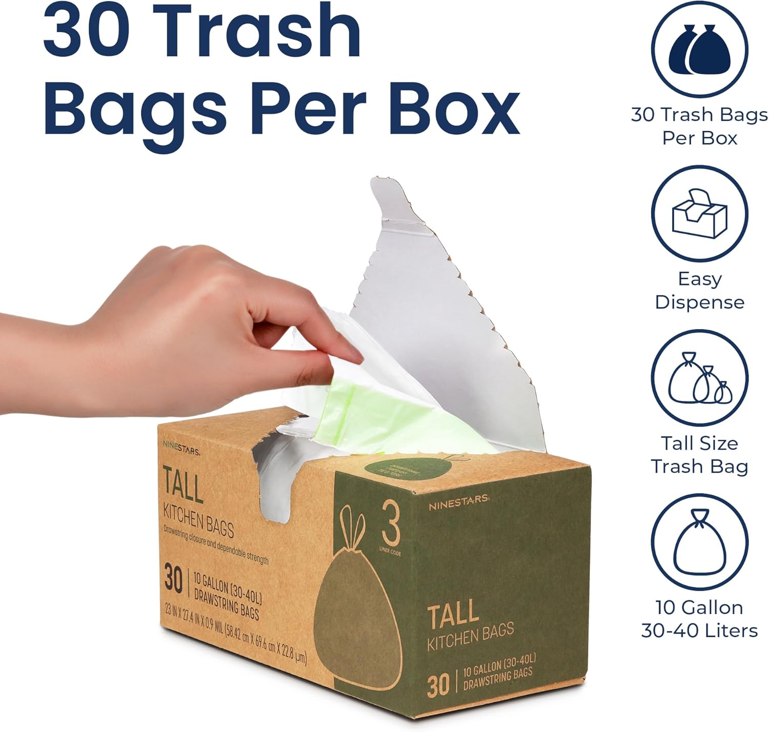 Ninestars Extra Strong Trash Bags with Drawstring, Multiple Sizes 90 Count, Kitchen Drawstring trash bags 90 Trash Bags (10 Gallon 90 ct White)