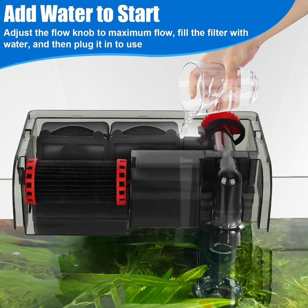AQQA Aquarium Filter 10-30 Gallon Fish Tank Filters with Bio-Wheel Power, Hang on Back Aquarium Filter, Adjustable Flow Hob Filter, Quiet Efficient and Silent Operation (8W 110 GPH)