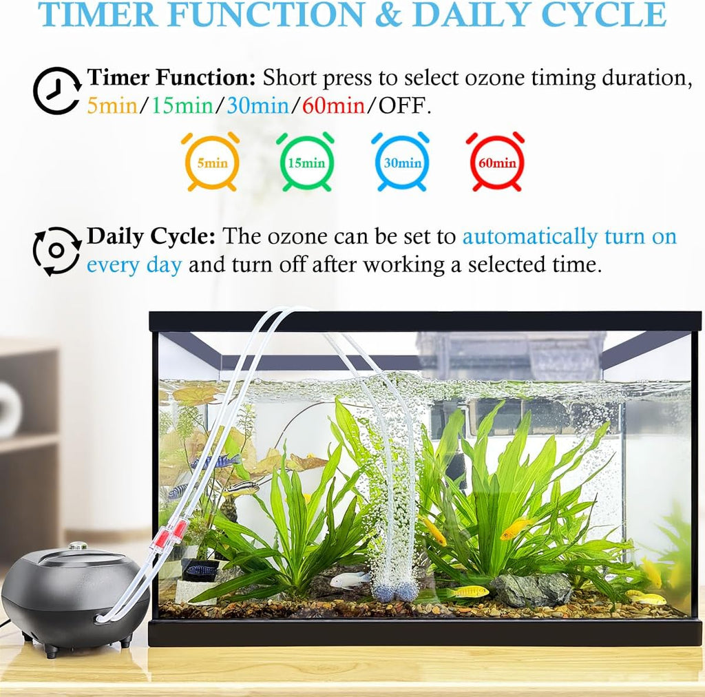 FEDOUR 6W Aquarium Air Pump with Ozone, Powerful Adjustable Fish Tank Oxygen Pump for up to 300Gallon Tank, Quiet Aquarium Air Bubbler (6W with Ozone for up to 300gallon)