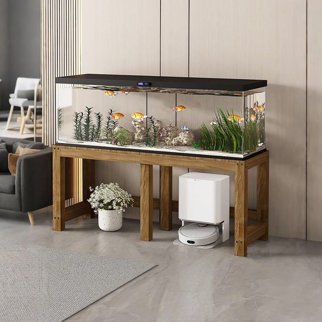 FORRTY Solid Wood Aquarium Stand – Heavy Duty Wooden Fish Tank Stand | Reptile Cage Stand | Indoor Plant Stand | Printer Table | Multi-Purpose Storage Rack | Brown/Natural | 12"-59"(30-150cm) Width(Br