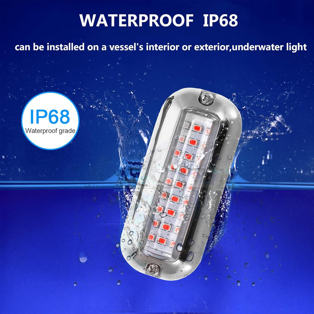 2Pcs Red Marine Boat LED Lights,27 LEDs Waterproof IP68 Stainless Steel Boat Deck Dock Pontoon Transom Yacht Trailer Stern Navigation Interior Lights,1200LM
