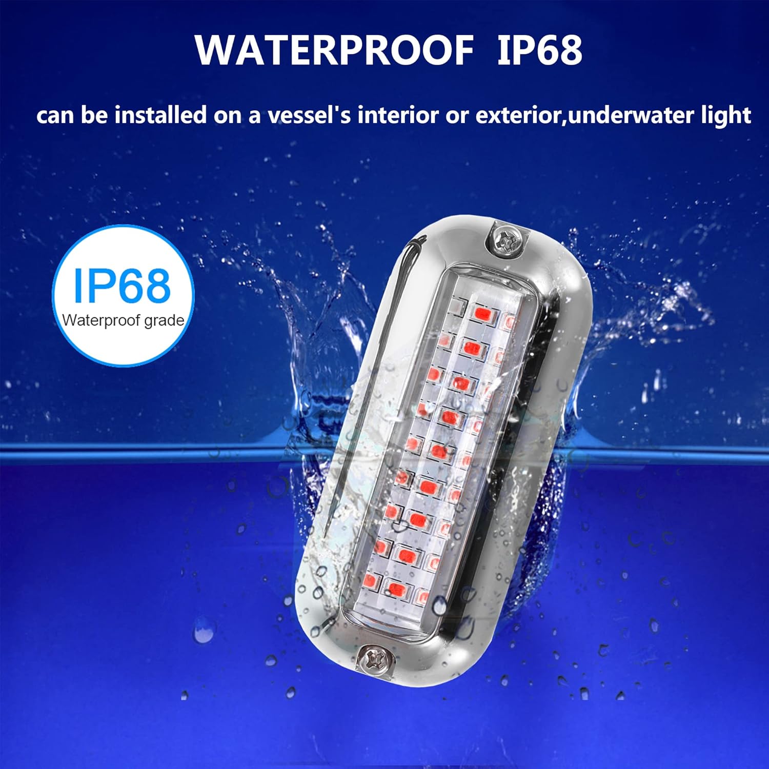 2Pcs Red Marine Boat LED Lights,27 LEDs Waterproof IP68 Stainless Steel Boat Deck Dock Pontoon Transom Yacht Trailer Stern Navigation Interior Lights,1200LM