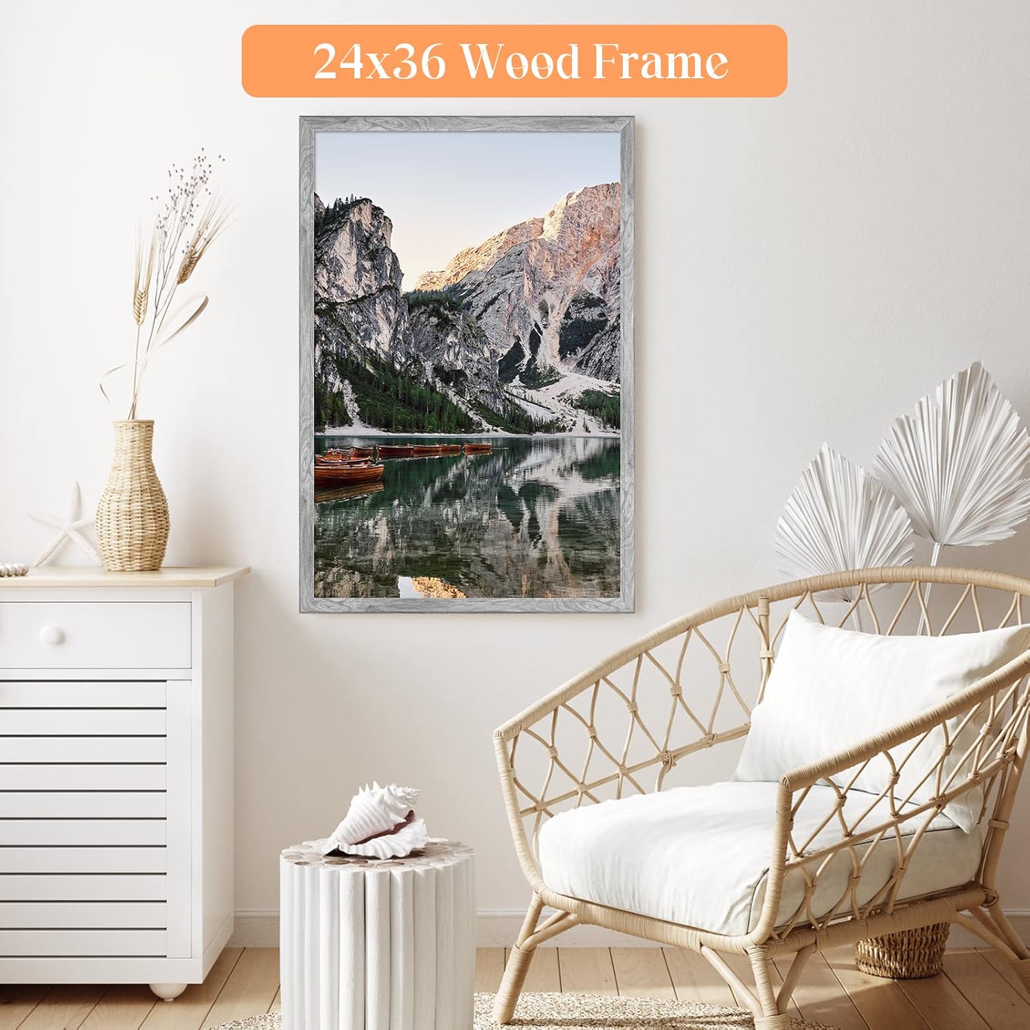 Grey Wood 24x36 Poster Frame, Rustic Natural 36x24in Gray Woodgrain Picture Photo Frame, Modern Solid 24 x 36inch Gallery Wall Frame with HD Plexiglass, Horizontal Vertical Wall Mounting Display 1pcs