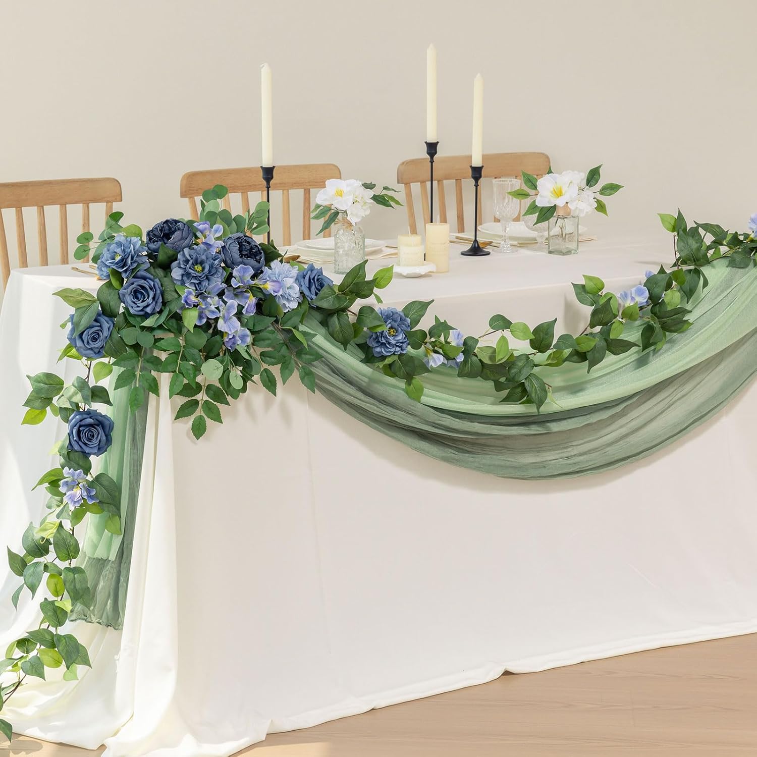 mizii 2 Strands Artificial Scindaps Vines Garland 73" Fake Vine with Silk Green Leaves Faux Evergreen Hanging Plants Greenery Decoration for Party Wedding Bedroom Home Wall Room Decor (Scindapsus)