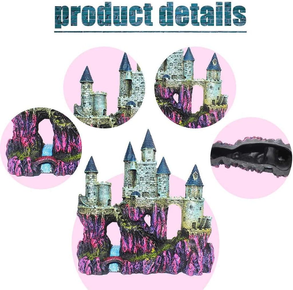 PINVNBY Aquarium Resin Castle Decoration Fish Tank Driftwood Castle Cave Hideouts House Plants Supplies Accessories(Purple)