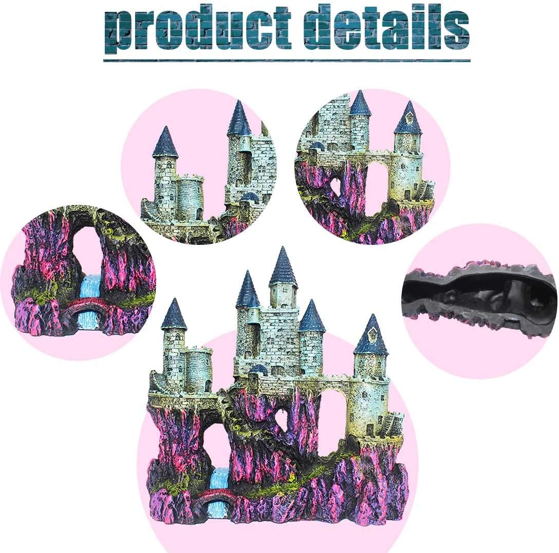 PINVNBY Aquarium Resin Castle Decoration Fish Tank Driftwood Castle Cave Hideouts House Plants Supplies Accessories(Purple)