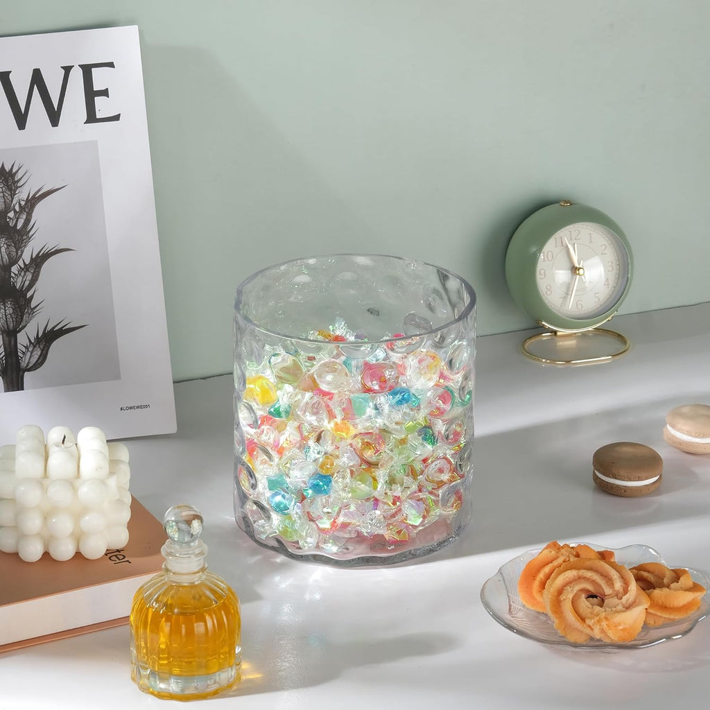 6" Wide 6" High Decorative Glass Cylinder Vase with Dimpled Circle Pattern, 8 Inch Tall, Clear (1, 6"x6")