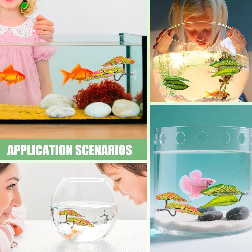3Pcs Betta Leaf Hammock Betta Bed Fish Tank Accessories Soft Aquarium Decor Plastic Plants with Suction Cup,Simulating The Natural Habitat for Betta Spawning Grounds Breeding Resting Bed（Double Leaf）