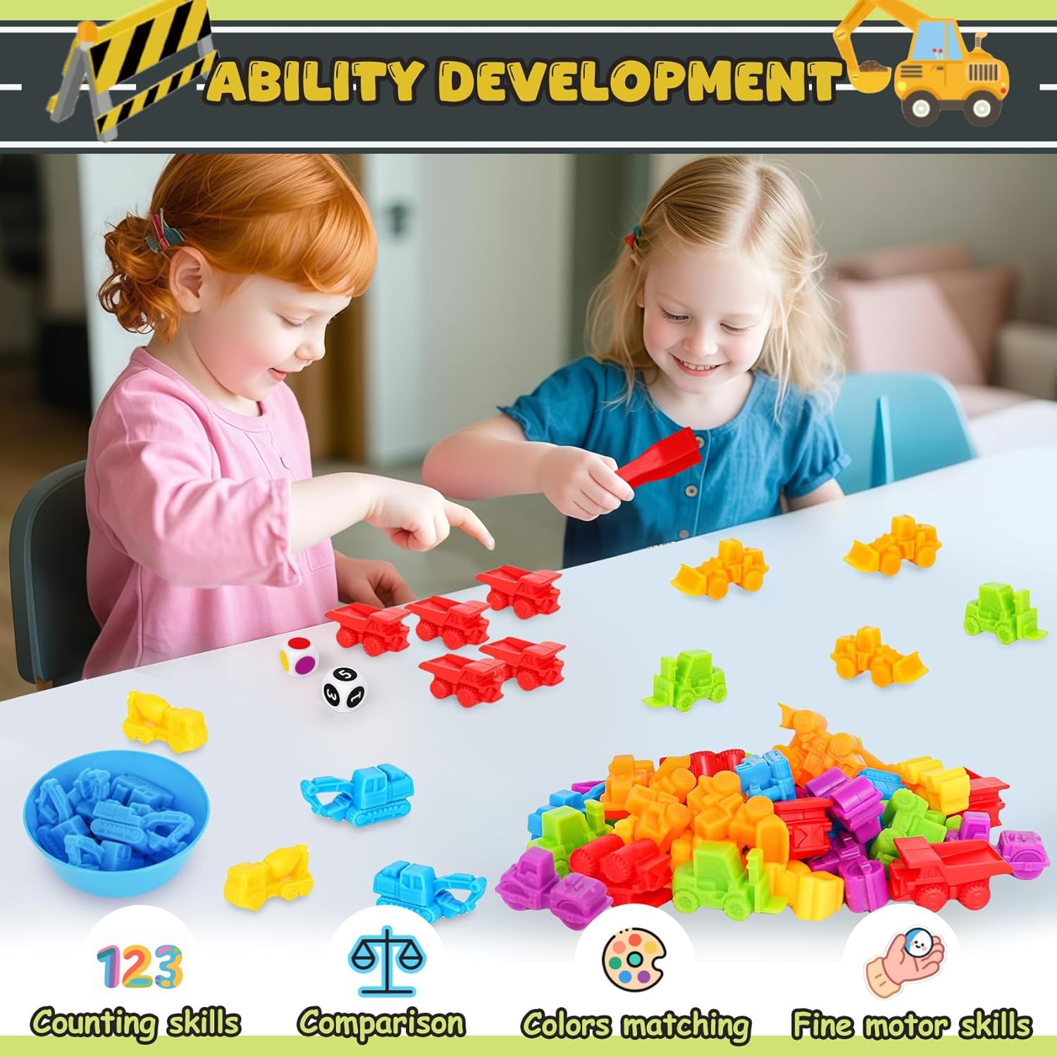 Sorting Colors Counting Game for Kids Car Matching Toys with Sorting Cups and Games Dice, Montessori Preschool Learning Activities Gifts for Toddlers Kids 3 4 5 6 +