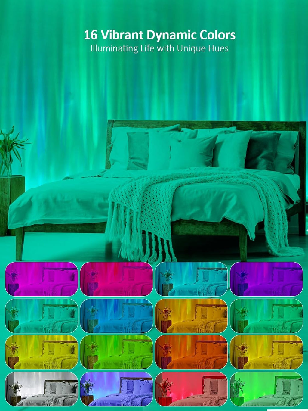 RGBW Dynamic Wave Wall Light, Ocean Wave Projector Light ith Music Sync, Color Changing Wall Washer Lamp with Remote & APP, Aurora Projector Ambient Light for Gaming Living Room,1 Pack