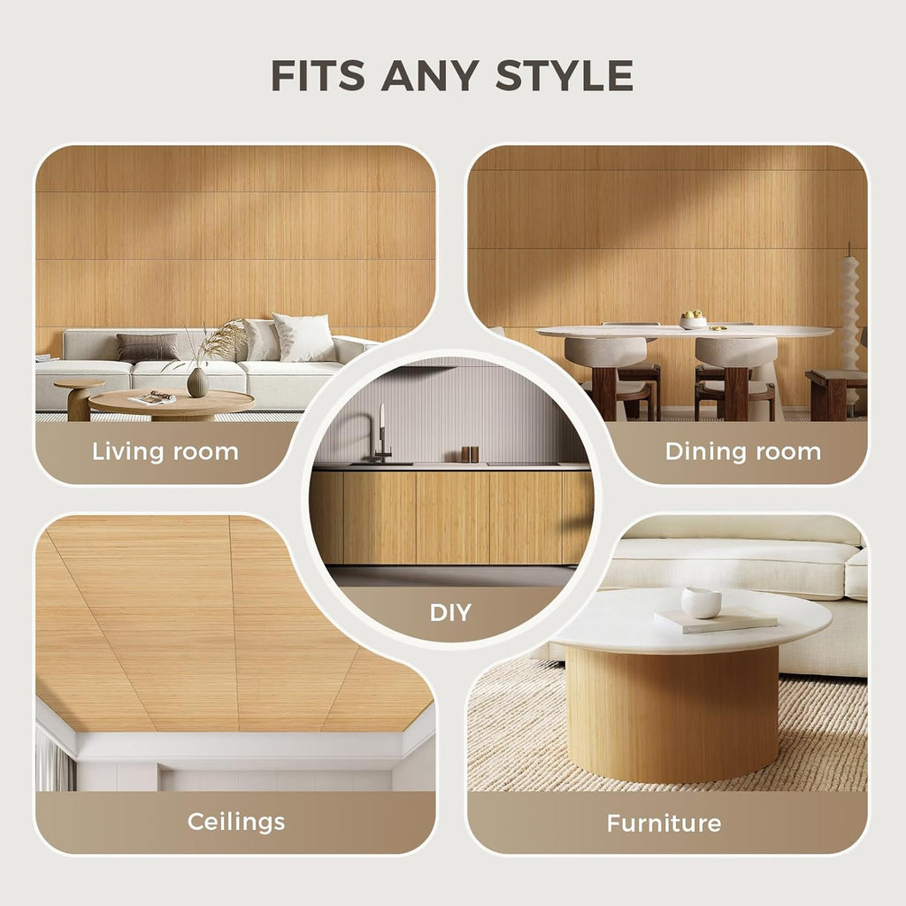 OUZUGIE 1 Pack 96x24 Inch Natural Bamboo Wall Panel – Yellow Burned Pole Wrap Paneling for Walls, Ceilings, Cabinets, Furniture – Ideal for Bedroom, Living Room & Office DIY Decor