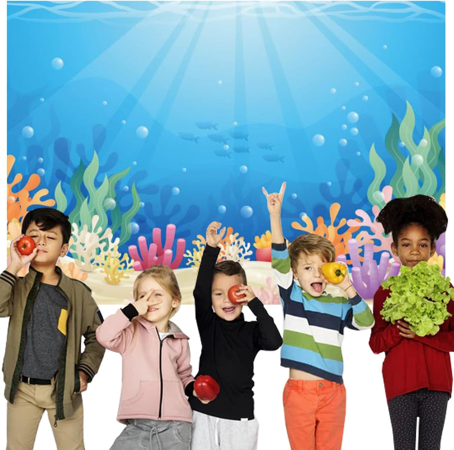 10x8ft Under The Sea Backdrop Colorful Reefs and Algae Decoration Underwater World Backdrops Sun Ray Ocean Photography Background Baby Kids Sea Theme Party Cake Table Banner
