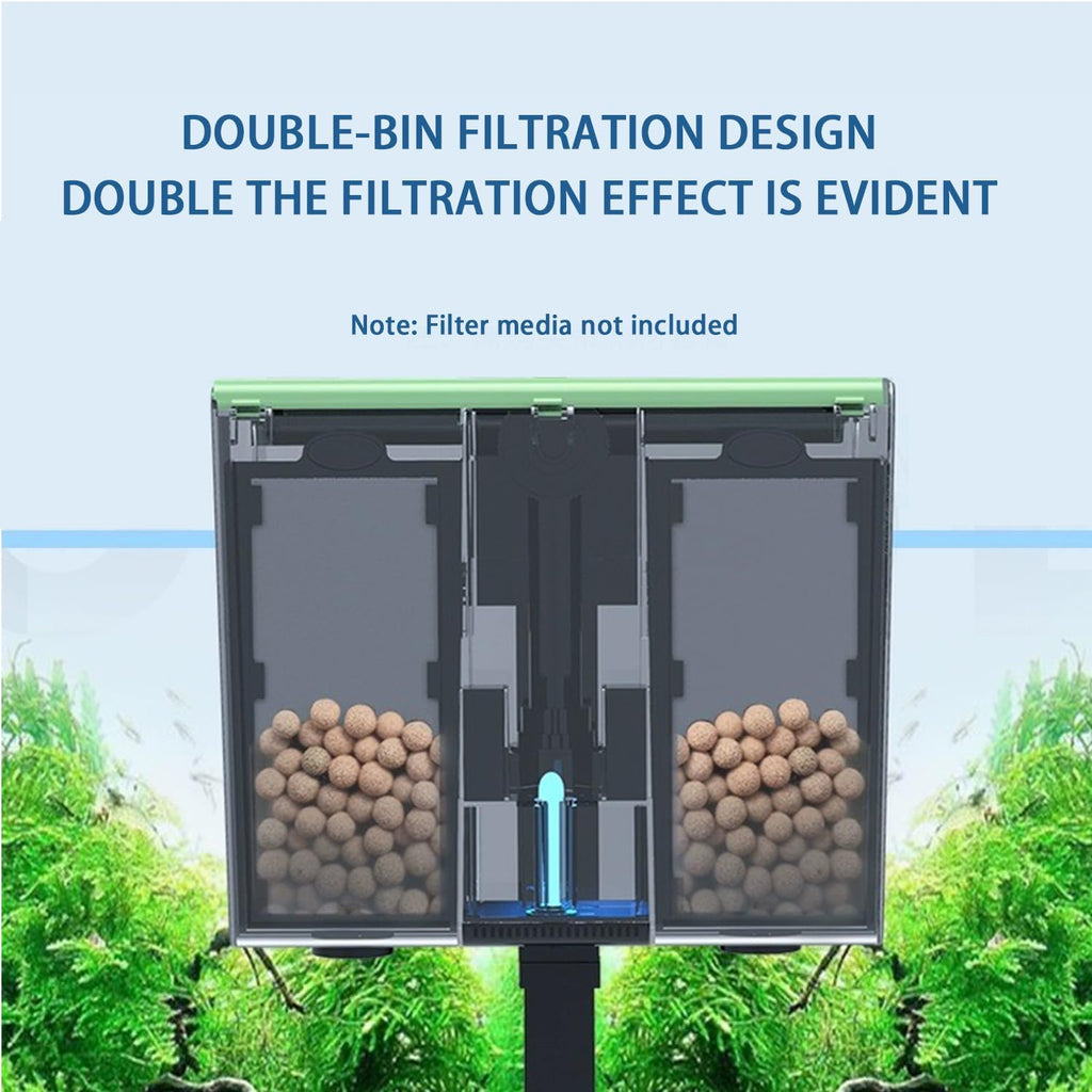 Aquarium Filter Hang on Fish Tank Filters Adjustable Ultra-Quiet Powerful U-V Fish Tank Filter for Aquariums Up to 45 Gal, Green Clean Machine