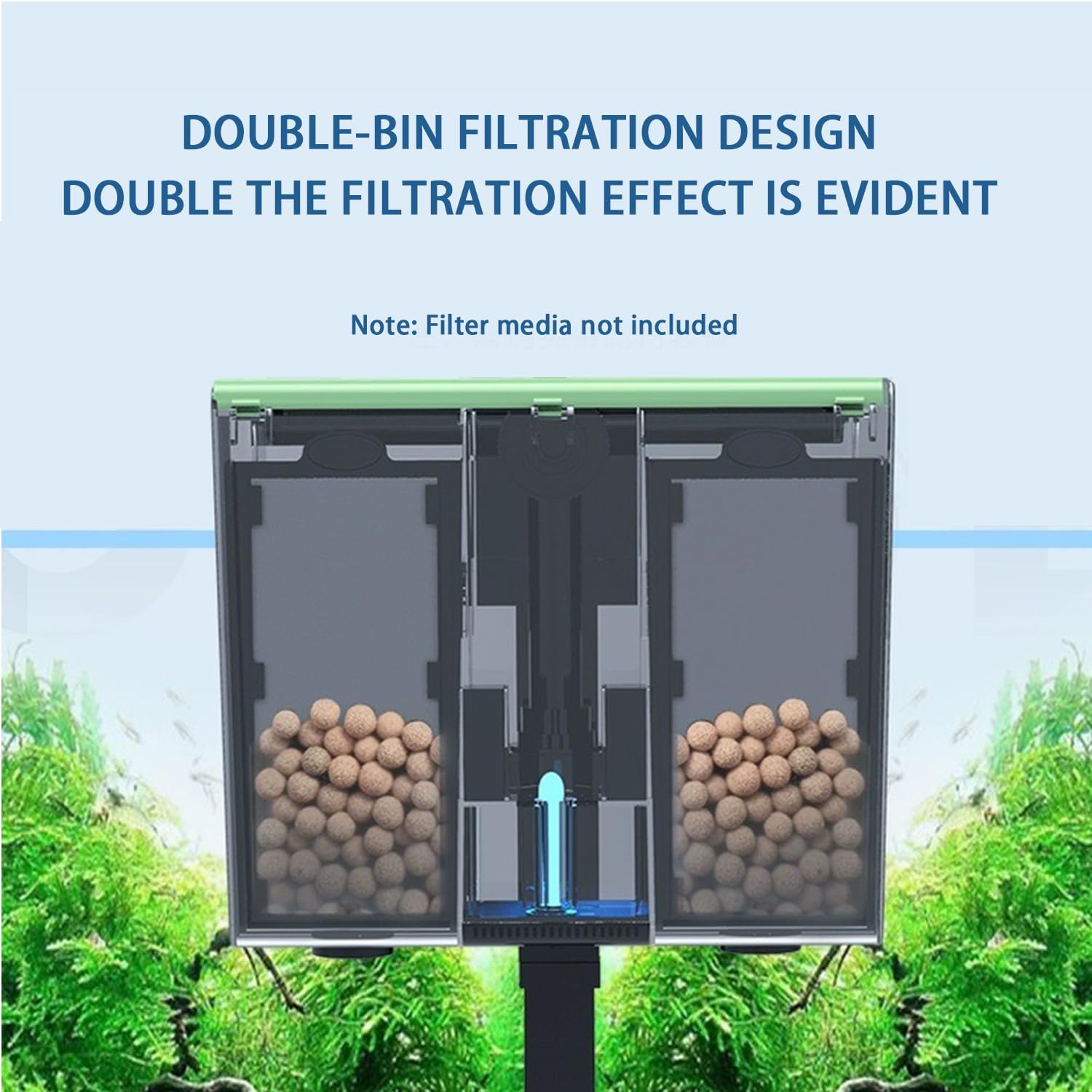 Aquarium Filter Hang on Fish Tank Filters Adjustable Ultra-Quiet Powerful U-V Fish Tank Filter for Aquariums Up to 45 Gal, Green Clean Machine