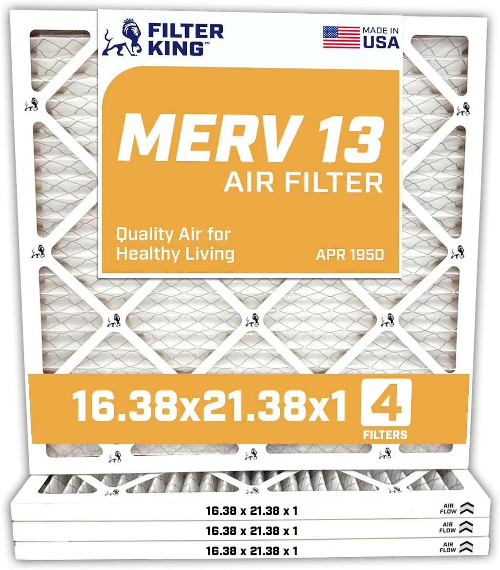 Filter King 16.38x21.38x1 Air Filter | 4-PACK | MERV 13 HVAC Pleated A/C Furnace Filters | MADE IN USA | Actual Size: 16.38 x 21.38 x .75"