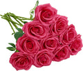 Artificial Rose 10pcs Open Flower Bouquet Faux Rose Stems for Wedding Arrangement, Bridal Bouquet, Centerpiece, Fake Faux Silk Flowers (Hot Pink)