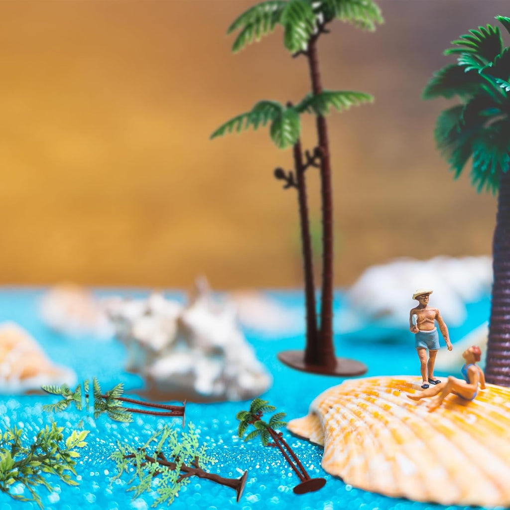 Janinka 48 Pcs Mini Toy Jungle Trees Plastic Model Coconut Trees Figurines with Base Cake Decoration Rainforest Diorama Supplies Scenery Architecture for Craft, Building, Scenery Landscape, 4 Styles
