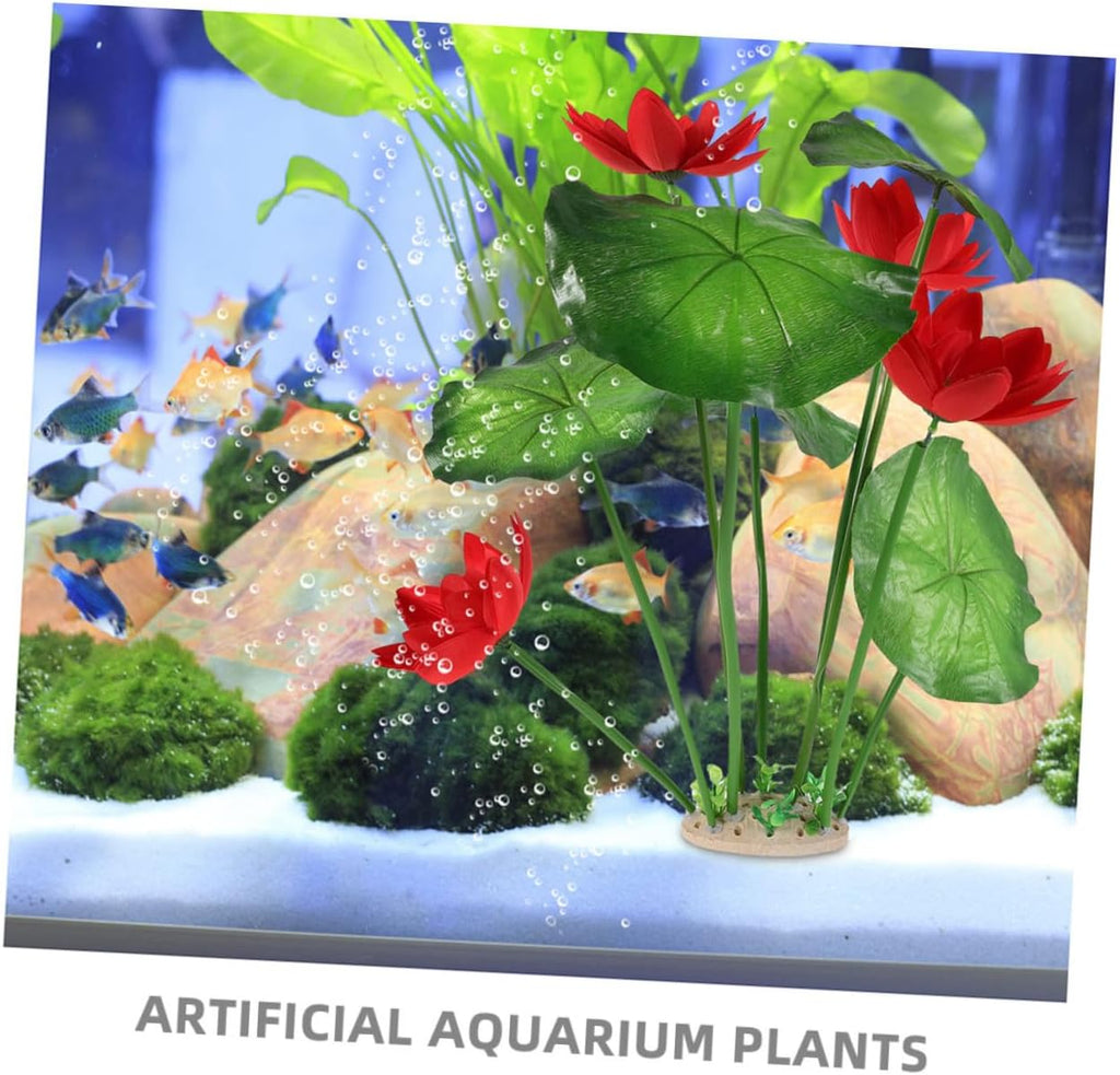 2pcs Realistic Artificial Fish Tank Plants Sturdy Plastic Aquarium Water Grass with Green Stems and Leaves Lifelike Lotus Flowers for Home and Pet Aquarium Decorations