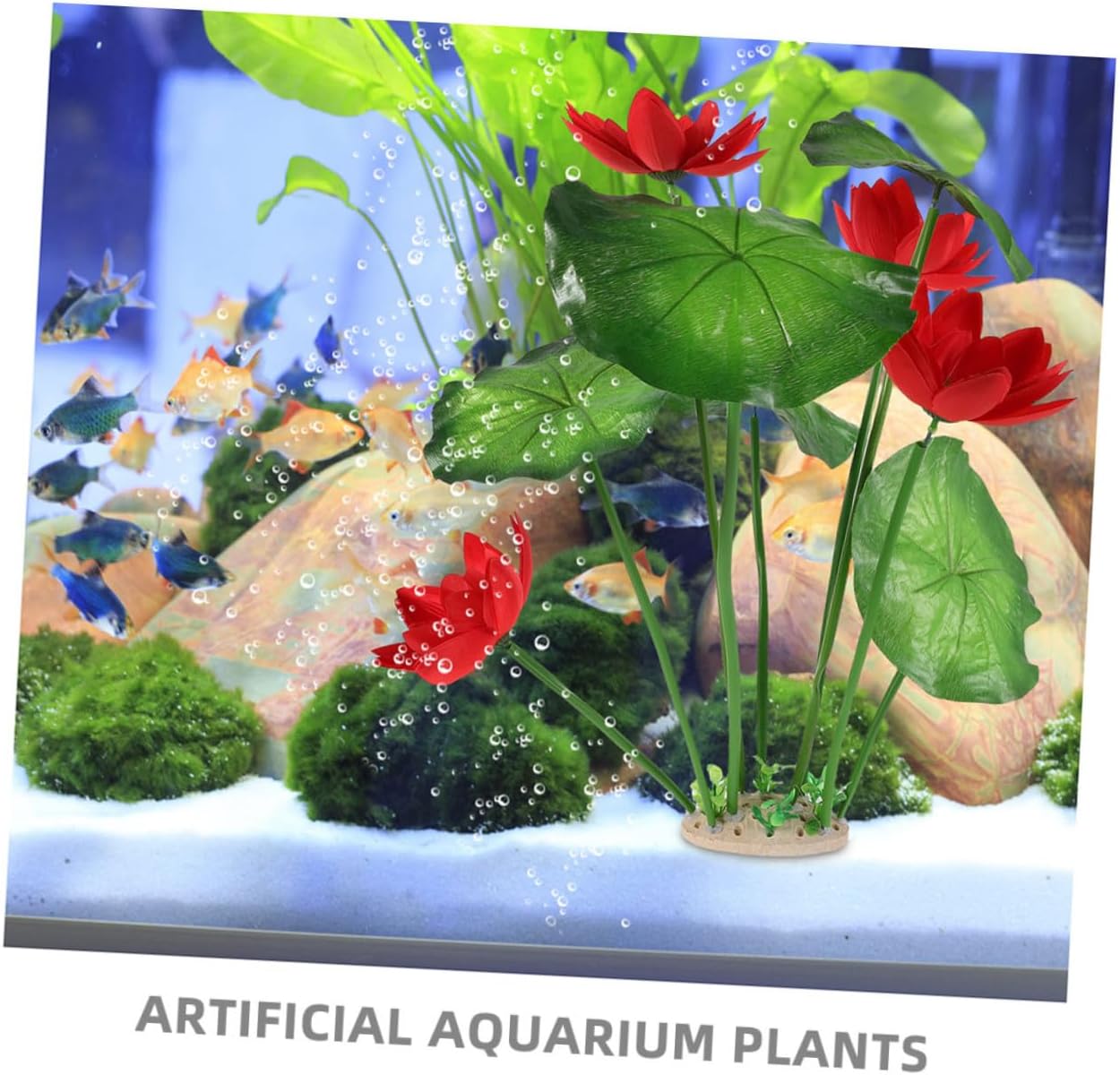 2pcs Realistic Artificial Fish Tank Plants Sturdy Plastic Aquarium Water Grass with Green Stems and Leaves Lifelike Lotus Flowers for Home and Pet Aquarium Decorations