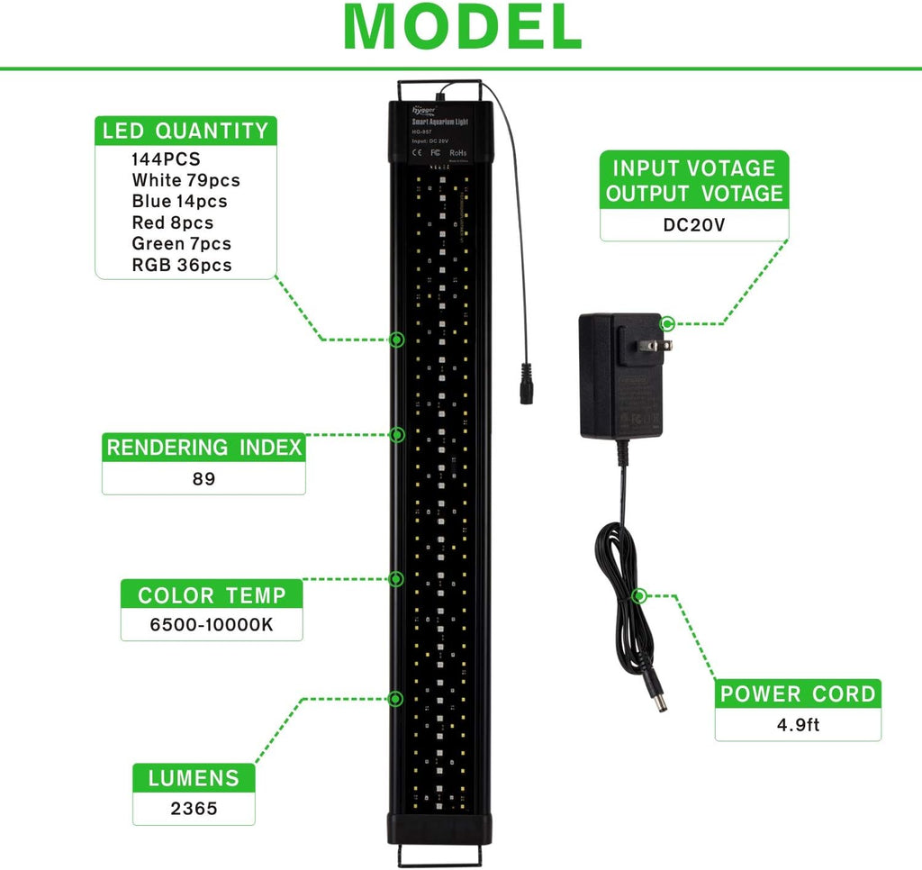 hygger Aquarium Programmable LED Light, for 30~36in Long Full Spectrum Plant Fish Tank Light with LCD Setting Display, 7 Colors, Sunrise Sunset Moon and DIY Mode, for Novices Advanced Players
