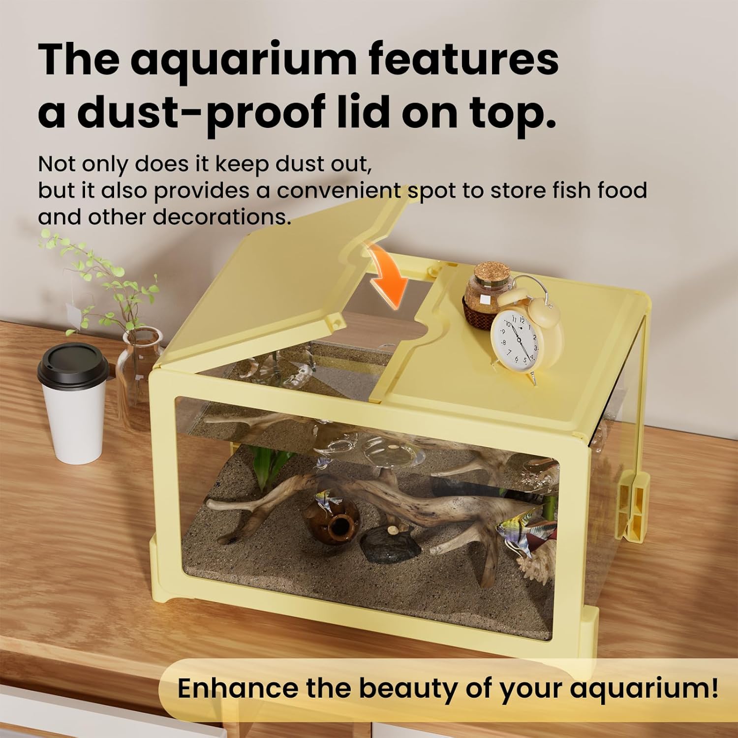 2.6 Gallon Plastic Fish Tank Ultra-Clear Shatterproof Desktop Small Aquarium Filters and Lights Can Be Installed for Betta/Goldfish/Shrimp and Aquatic Planting Fish Bowl (White)