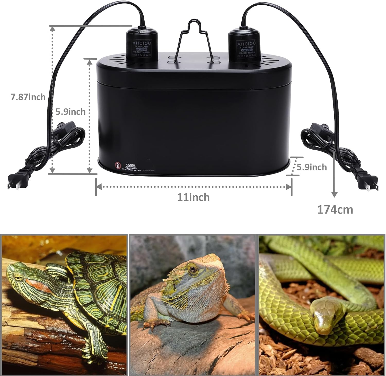 Aiicioo Dual Reptile Light Fixture 150W Double Dome UVB lamp Fixture Reptile Combo Deep Dome Lamp Fixture with Independent Switches for Reptile Terrarium and Tortoise Habitat