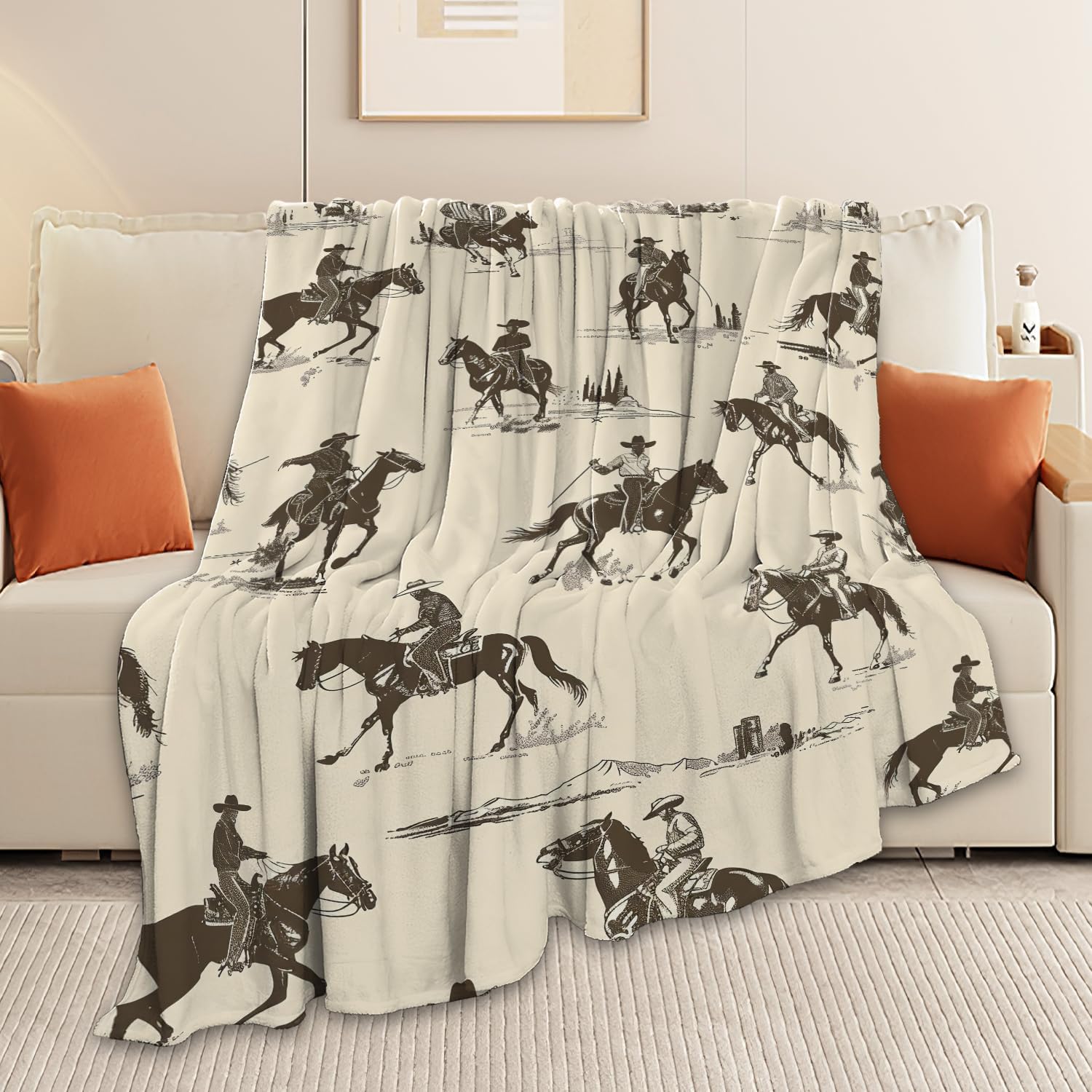 Western Cowboy Throw Blanket Wrangler Horse Stuff Gifts for Boys Girls Kids Adults Women Men Soft Cozy Warm Plush Fluffy Fuzzy Fleece Blanket Decor 40''X50''