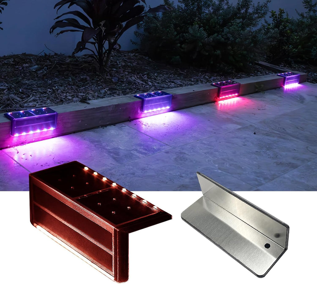 Solar Pool Lights, Color Changing Waterproof Step Lights for Outside, Heavy Duty Stainless-Steel Retaining Wall Light, Ultra-Thin & Anti-Trip 2-Way LEDs for Deck, Stairs, (RGB-W, 2Pack)