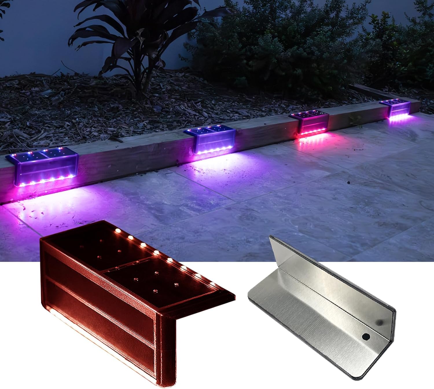 Solar Pool Lights, Color Changing Waterproof Step Lights for Outside, Heavy Duty Stainless-Steel Retaining Wall Light, Ultra-Thin & Anti-Trip 2-Way LEDs for Deck, Stairs, (RGB-W, 2Pack)