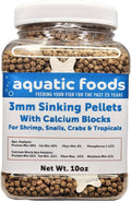 Aquatic Foods Inc. Calcium Shells Included in These 40% Protein 3mm Sinking Pellets for Shrimp, Snails, Crabs, Catfish, Plecos for All Tropical Fish. Pellets by Zeigler...10oz Small Jar