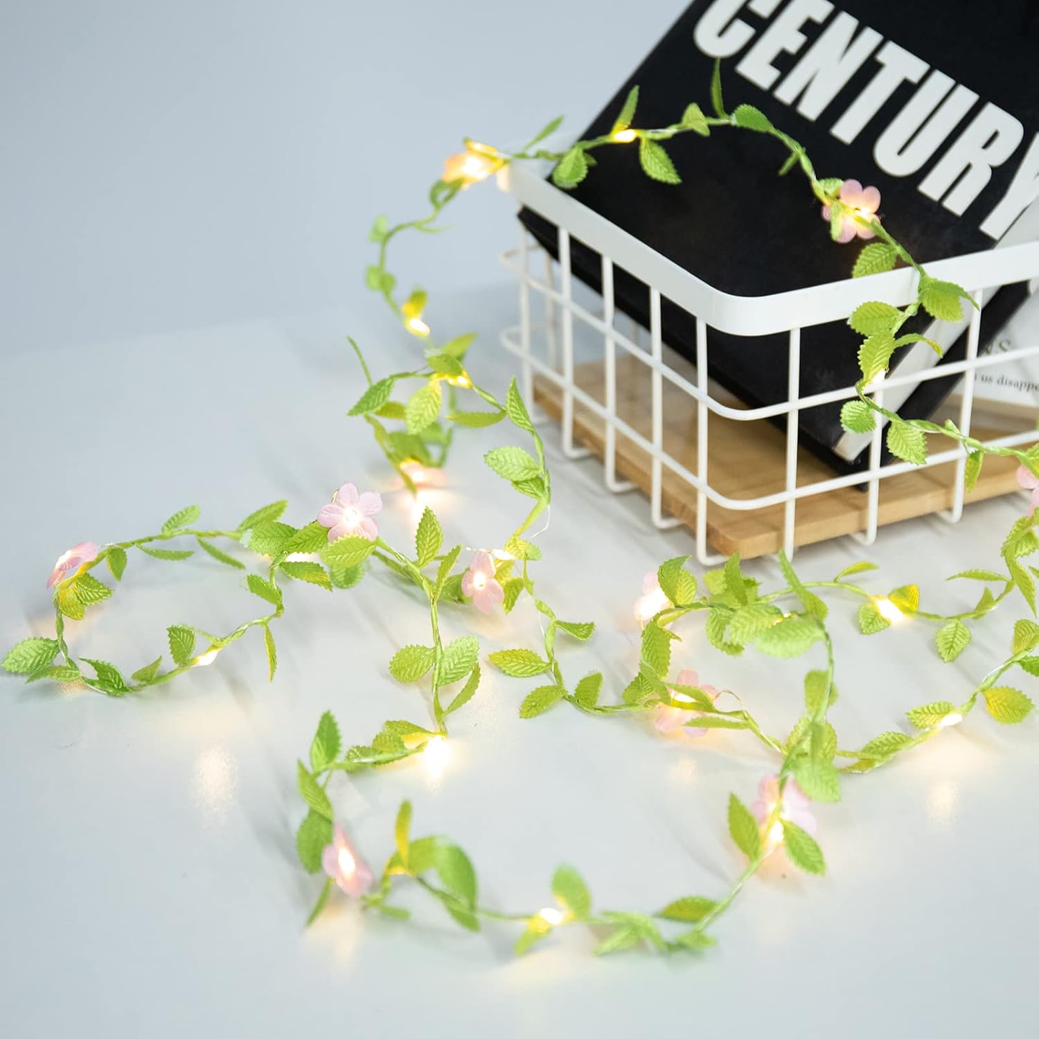 Vigdur 2 Packs Vine Lights - Tiny Leaf Ivy String Lights with 48 Cherry Blossom Lights Battery Powered Waterproof Fairy Light Indoor Outdoor for Bedroom Party Garden Wall Décor St. Patrick's Day