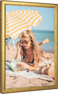 Wood 27x40 Frame Gold, Ornate Natural 40x27in Poster Picture Frame, Modern Golden 27 x 40inch Gallery Wall Photo Frame with HD Plexiglass, Horizontal Vertical Wall Mounting Display 1pcs