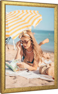 Wood 20x28 Frame Gold, Ornate Natural 28x20in Poster Picture Frame, Modern Golden 20 x 28inch Gallery Wall Photo Frame with HD Plexiglass, Horizontal Vertical Wall Mounting Display 1pcs