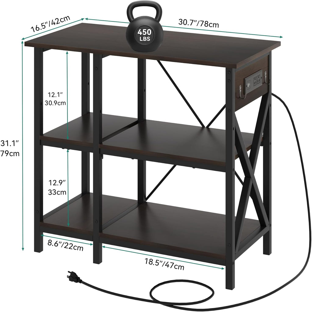 YITAHOME 10-29-37 Gallon Fish Tank Stand with Power Outlet, 30x16 Inch Metal Aquarium Stand with 3-Tier Adjustable Storage Shelves and Hooks, 450LBS Capacity,Black