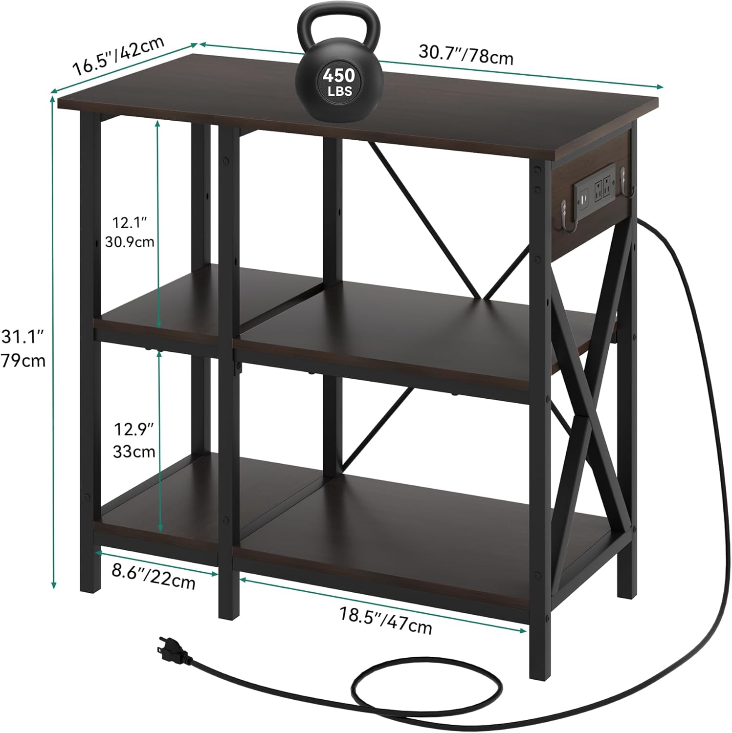 YITAHOME 10-29-37 Gallon Fish Tank Stand with Power Outlet, 30x16 Inch Metal Aquarium Stand with 3-Tier Adjustable Storage Shelves and Hooks, 450LBS Capacity,Black