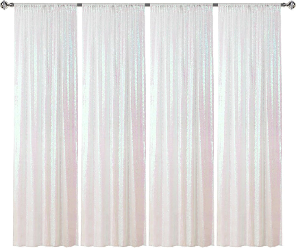 Sugargirl White Iridescent Sequin Backdrop Curtain 4 Panels 2FTx8FT Glitter White Iridescent Background Drapes Sparkle Photography Backdrop for Party Wedding Birthday Wall Decoration
