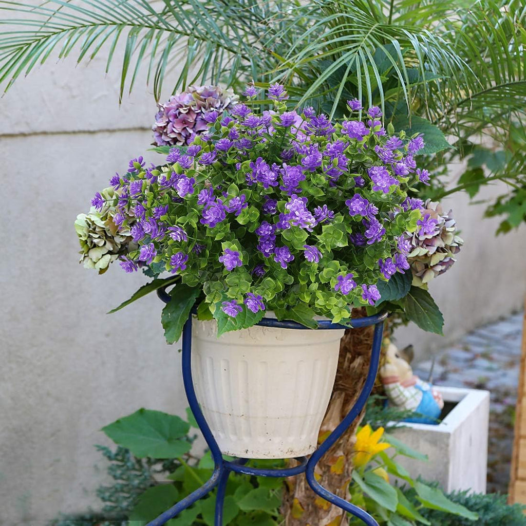 8 Bundles Artificial Flowers, Fake Artificial Greenery UV Resistant No Fade Faux Plastic Plants for Wedding Bridle Bouquet Indoor Outdoor Home Garden Kitchen Office Table Vase (Purple)