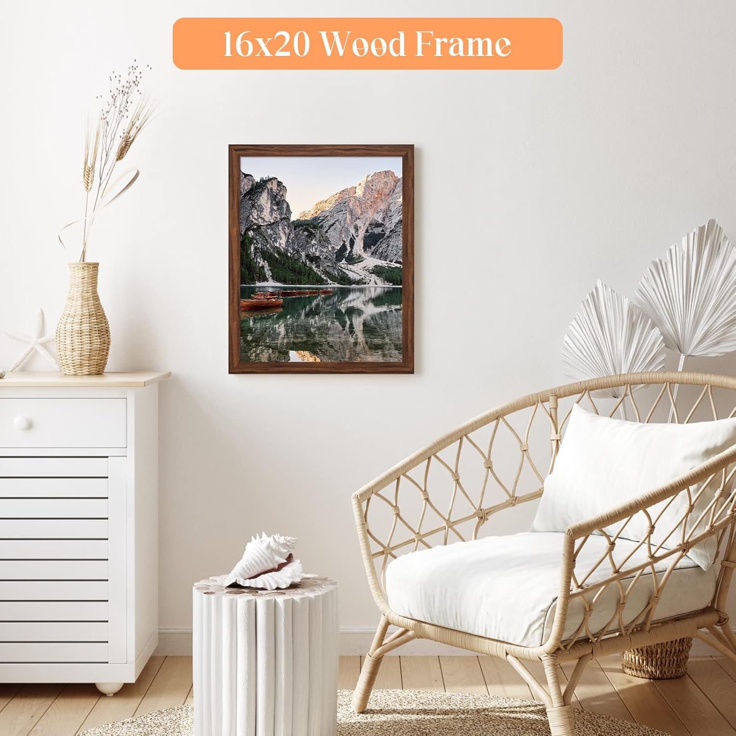 16x20 Wood Frame Brown, Rustic Natural 20x16in Woodgrain Picture Poster Frame, Modern Brown 16 x 20inch Gallery Wall Photo Frame with HD Plexiglass, Horizontal Vertical Wall Mounting Display 1pcs