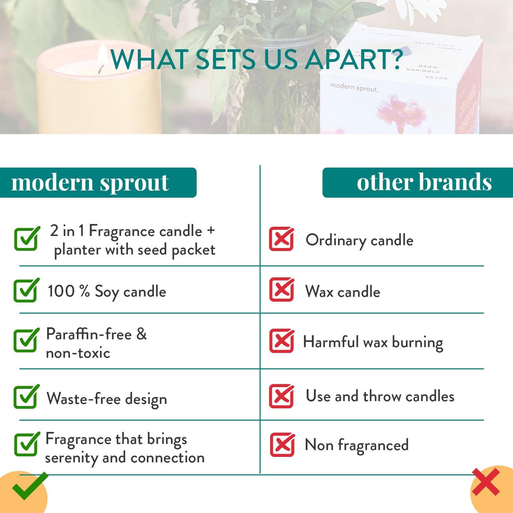 Modern Sprout Garden Vibes 2-in-1 Soy Candle & Planter Set - Patio Goals 3-Pack (Bug-Repelling Citronella, Rosemary, Cedarwood, Mint) 6 Oz Outdoor Scented Candles with Marigold Seeds - 38–40 Hour Burn